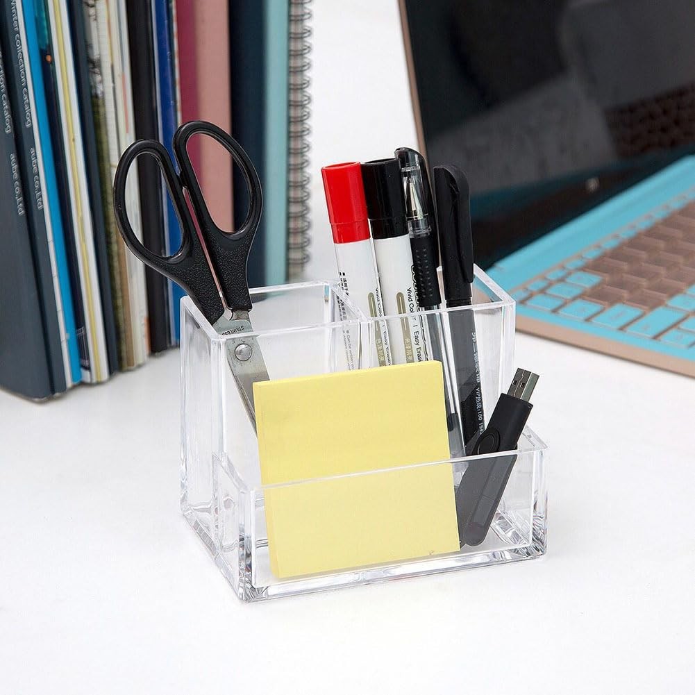 1PC Clear Acrylic Pen Holder Makeup Brush Scissors Organizer with Business Ca…