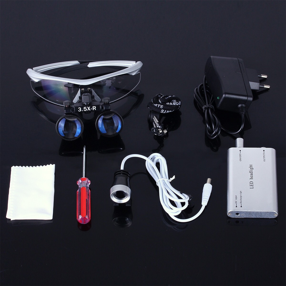 3.5X Dental Loupes 3W Portable LED Head Light Medical Surgical Glasses Loupe
