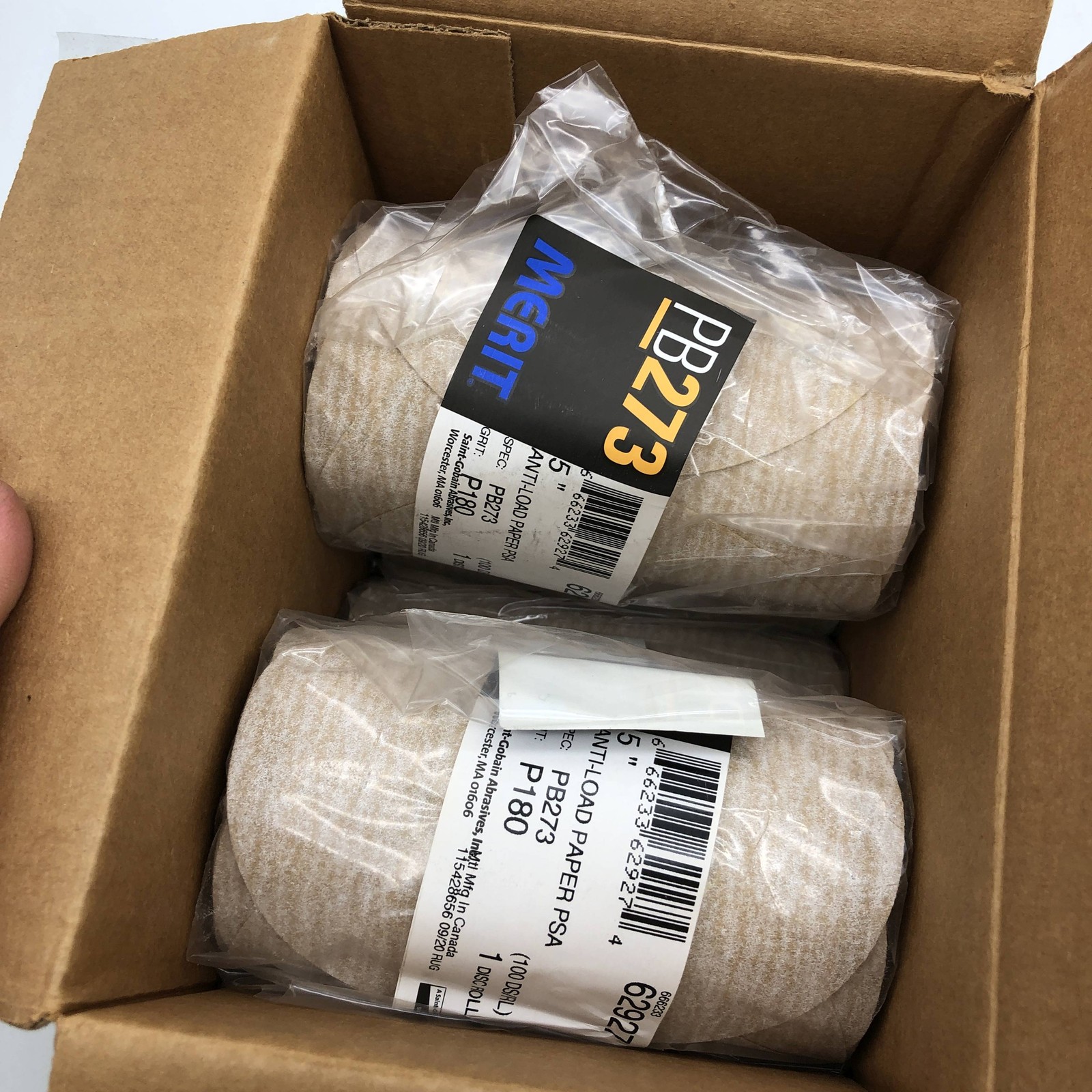 Merit 62927 Disc Rolls 5″ Anti Load Paper PSA PB273 P180 Grit 4 Rolls/400 Discs