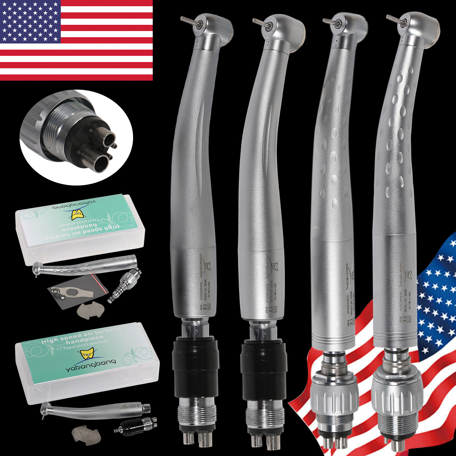 Yabangbang Dental High Speed / Fiber Optic LED Air Turbine Handpiece 2/4/6H CI