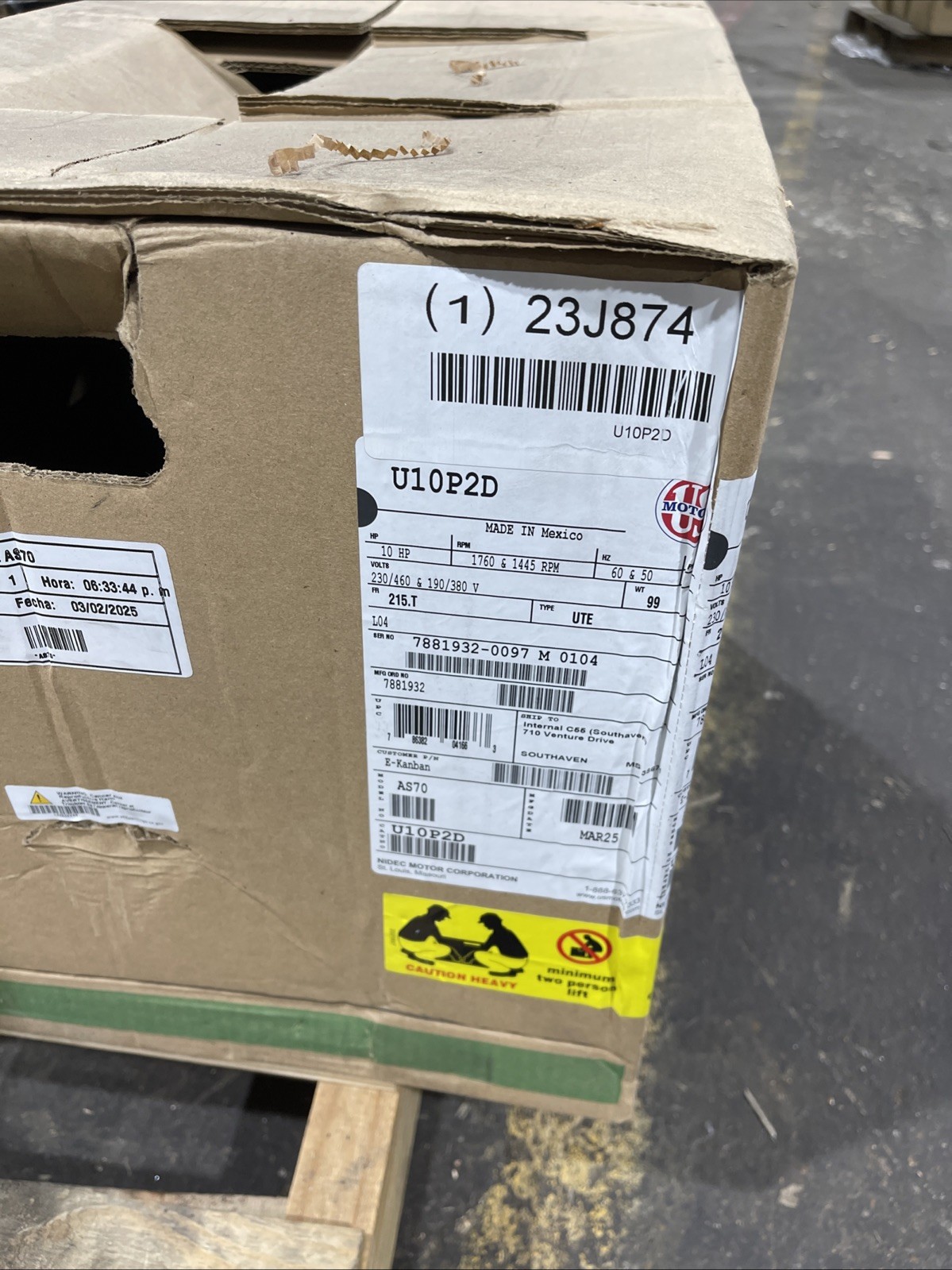 New U.S. MOTORS 3-Phase General Purpose Motor, 10 HP, U10P2D 23J874 AS70