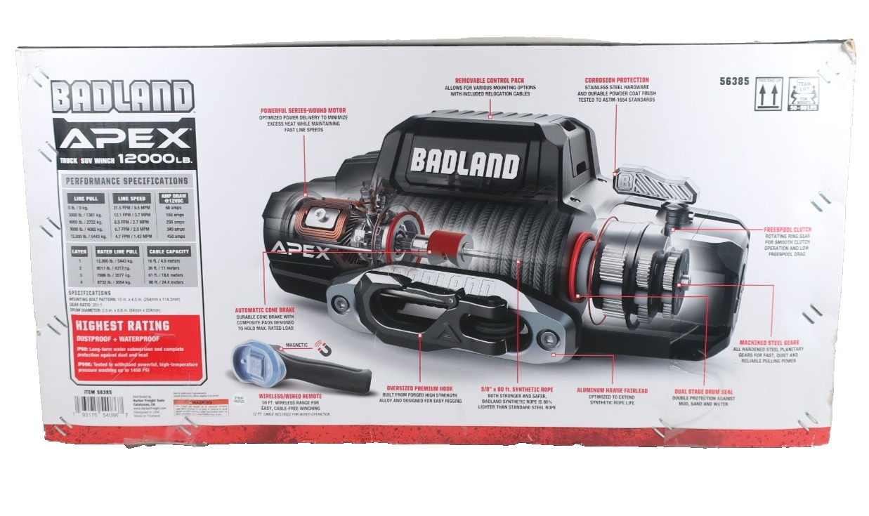 Badland APEX 12000 lb Winch Synthetic Rope Wireless Remote NEW