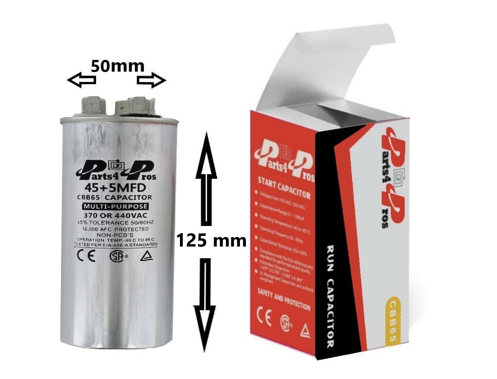 45+5 uF MFD 370-440 V AC High Quality Motor Dual Run Capacitor CBB65-R (5x)