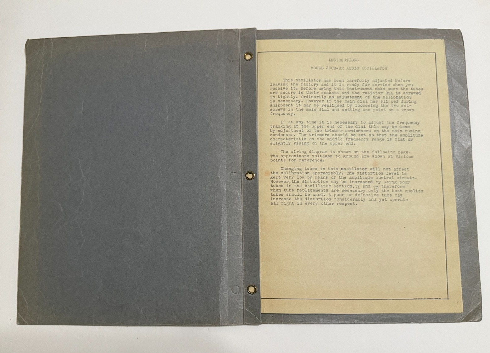 Very Early HP 200B Vacuum Tube Audio Oscillator Instructions Manual Only 1940s