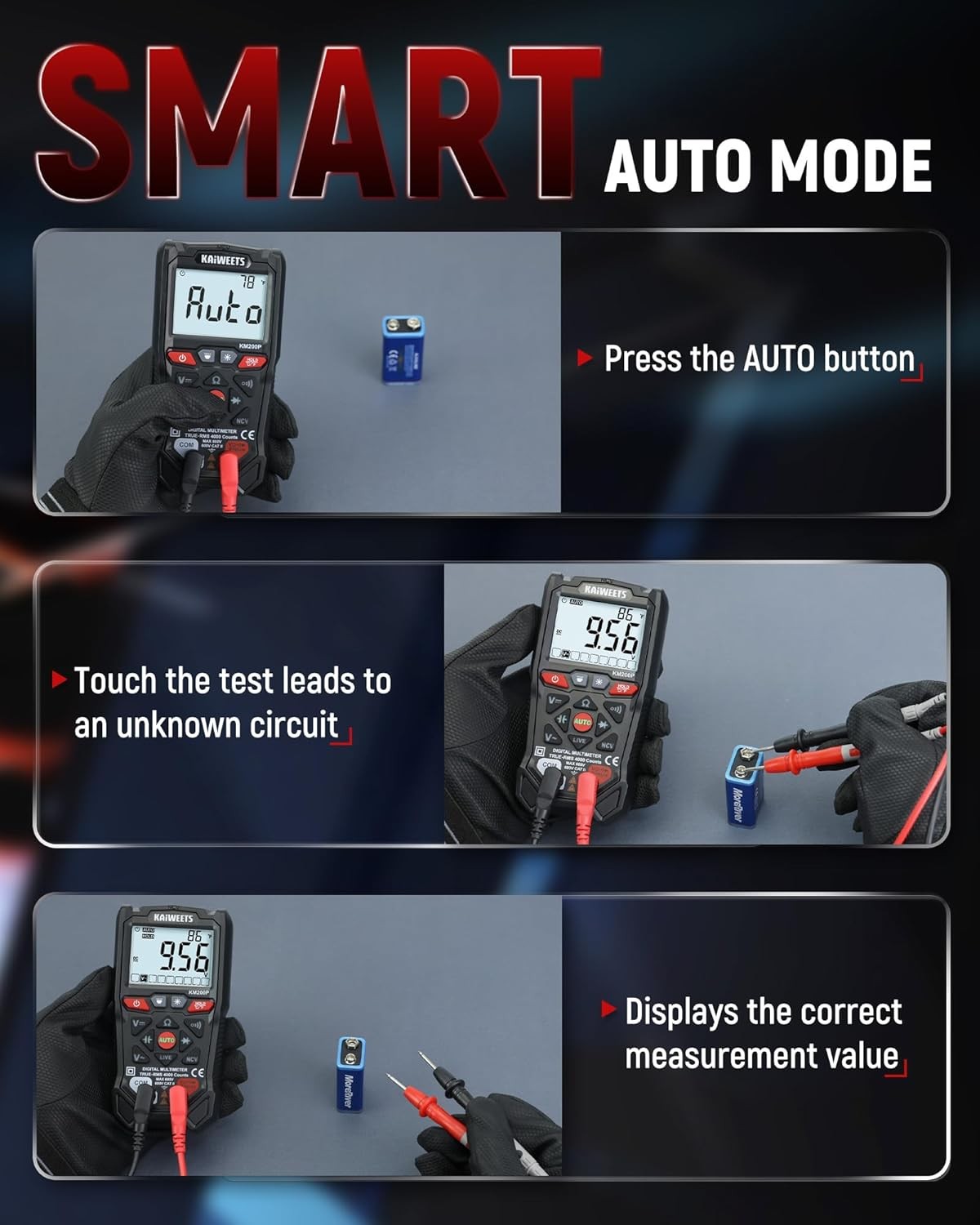 KAIWEETS KM200P Digital Multimeter, All Button Operation, TRMS Auto Ranging, 400