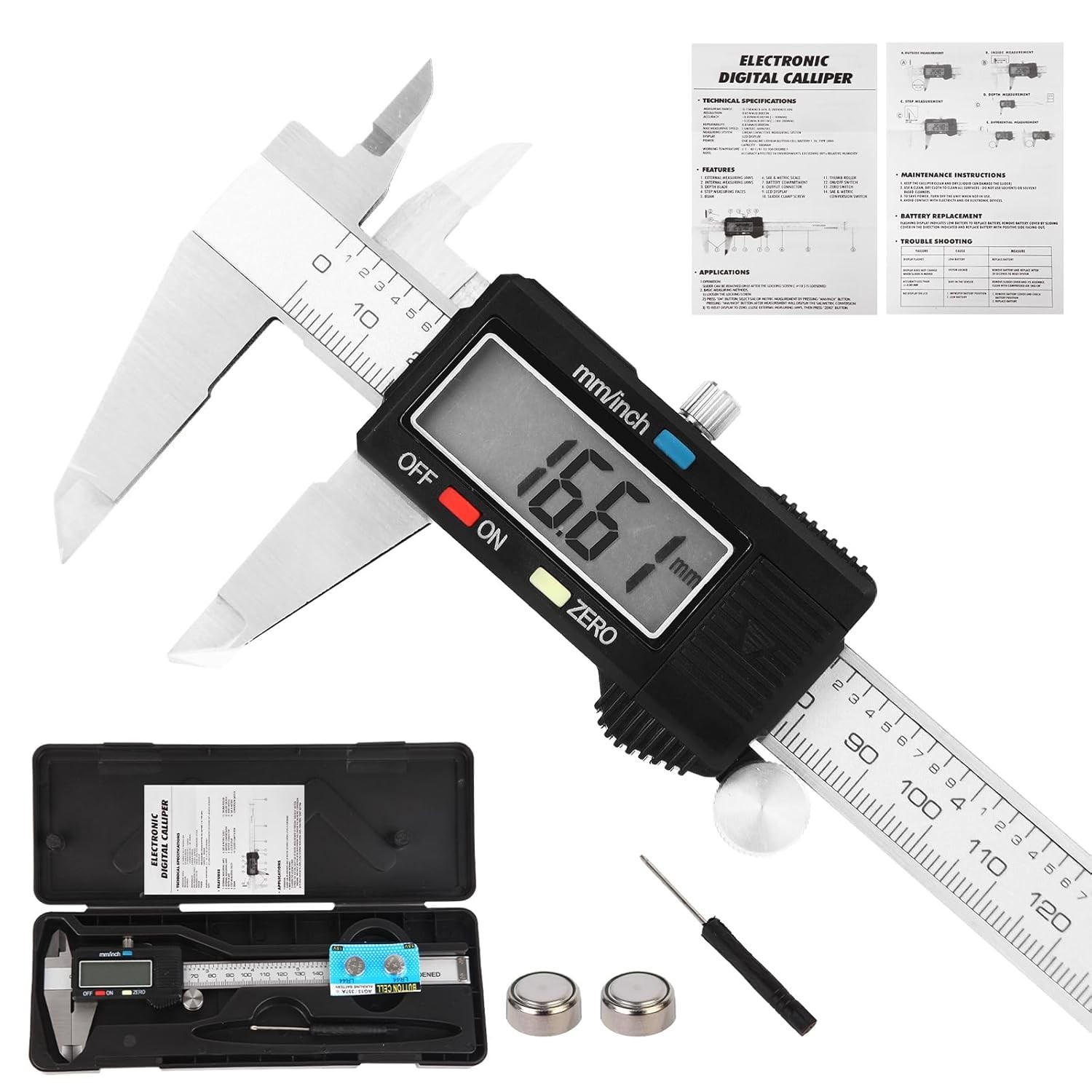 Digital Vernier Caliper Stainless Steel LCD Inch MM Measuring Tool (150mm/6inch)