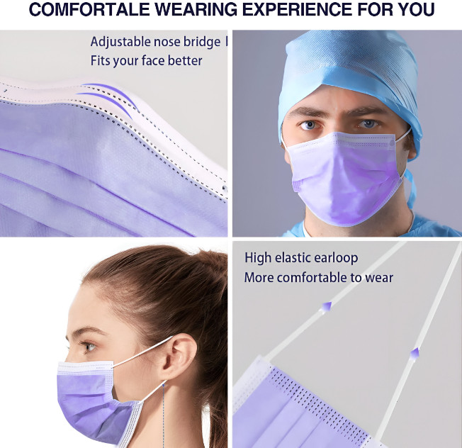 Face Mask Disposable Surgical Non-Medical Mouth Cover for Adults Children Purple