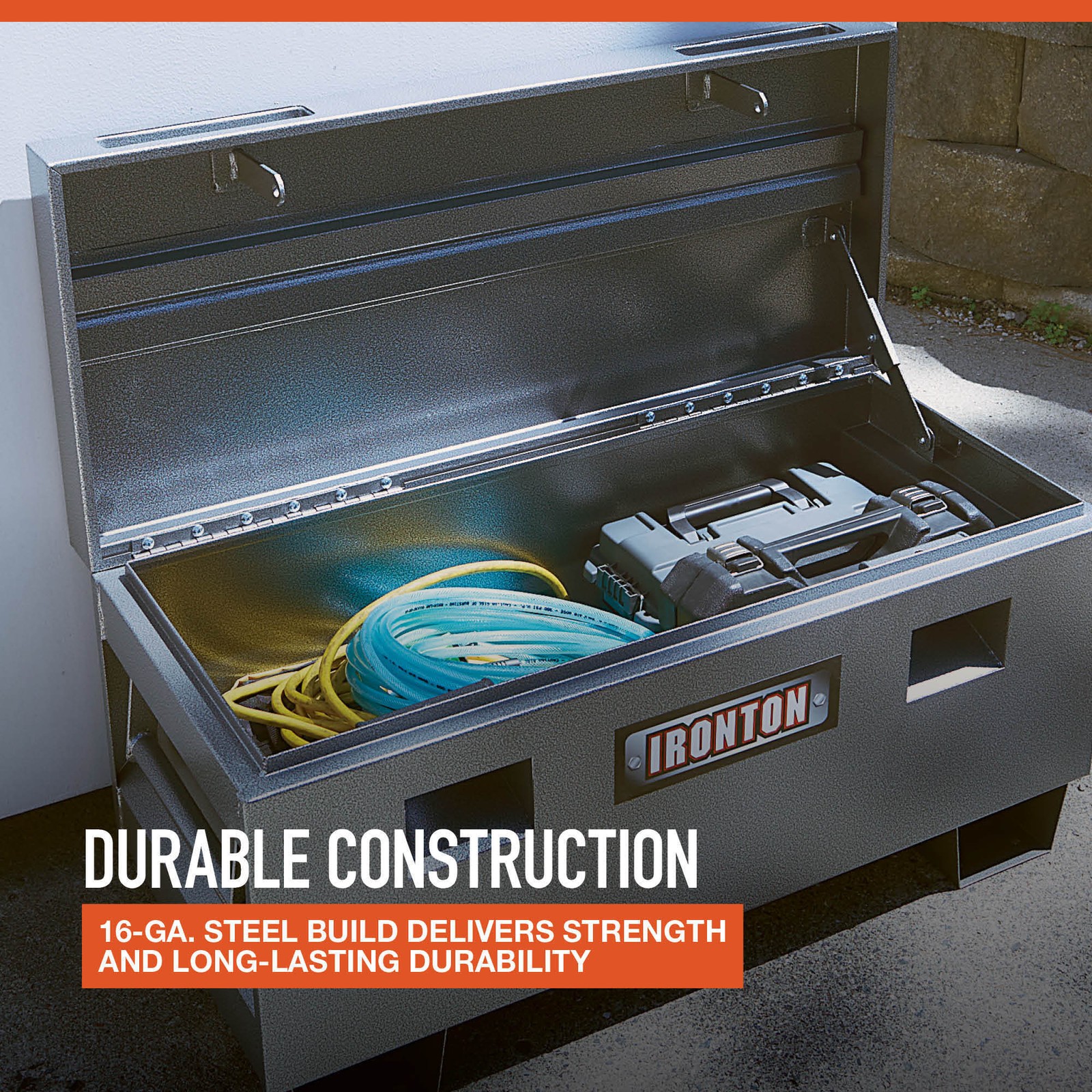 Ironton 36in. Carbon Steel Jobsite Box, Gray, 576 Cu. In. Capacity