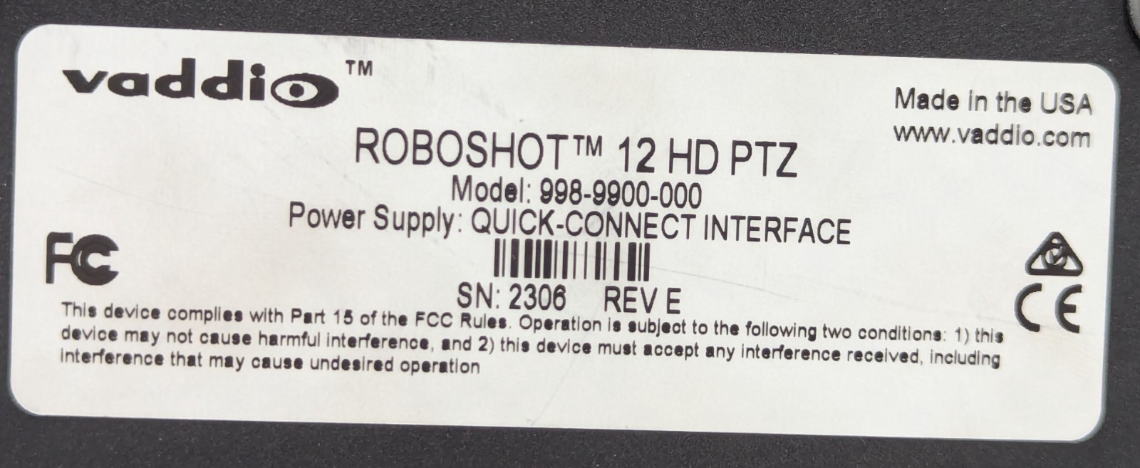 Vaddio RoboSHOT 12 HD PTZ Video Conferencing Camera + Quick-Connect USB – Bundle