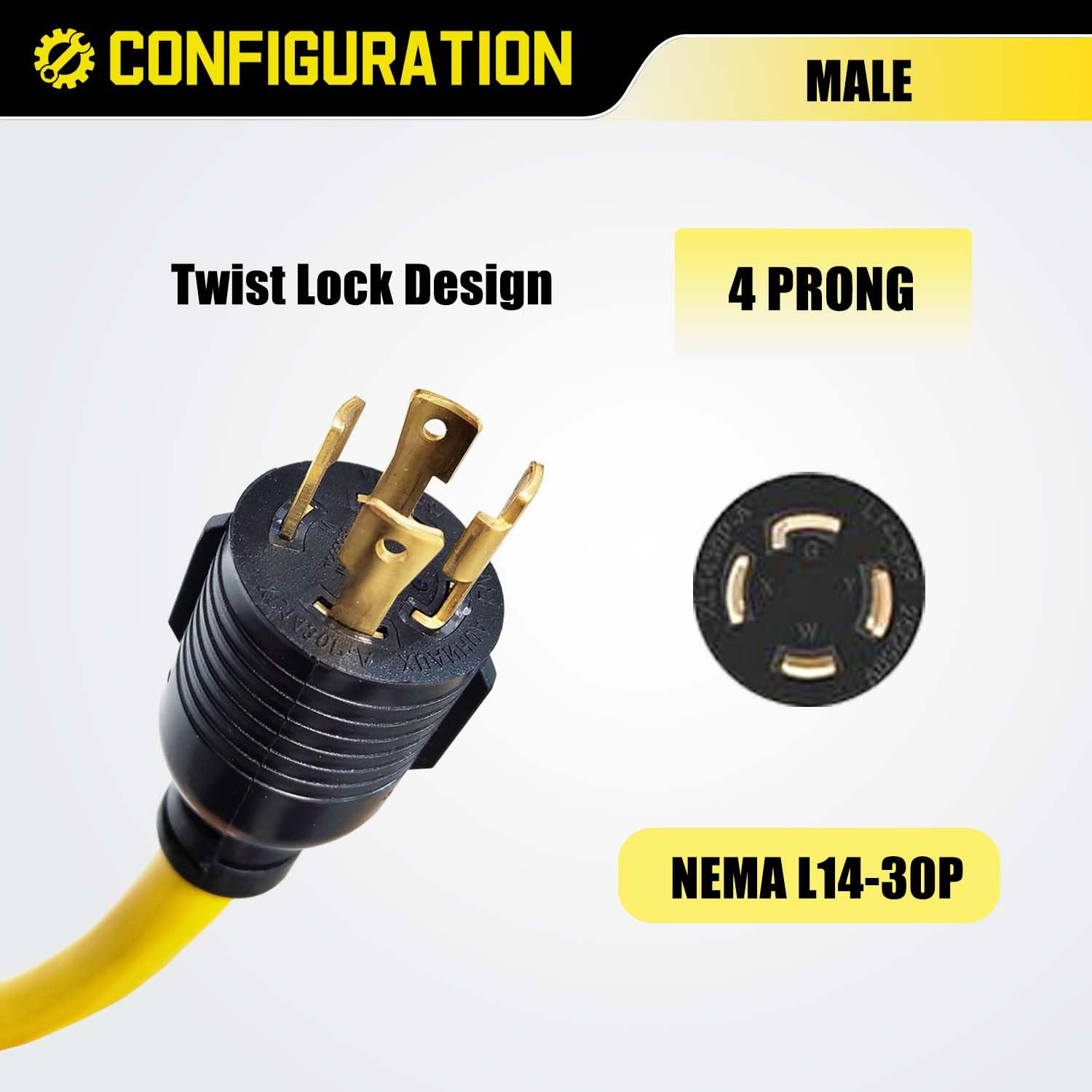 30 Amp 4 Prong Twist Lock to 110 Adapter Cord, Generator Locking Plug NEMA