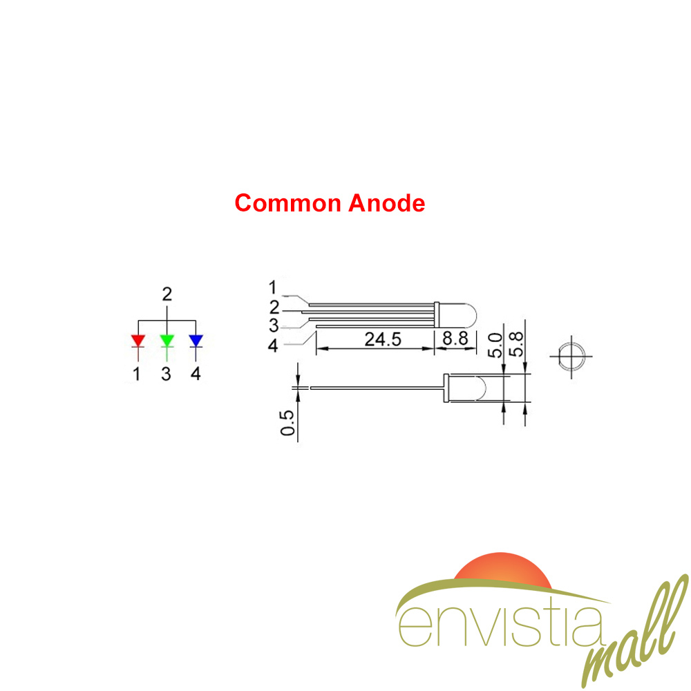 5mm Clear RGB LED Common Anode 4-Pin Tri-Color Red Green Blue Diodes 5/10/25 Pcs