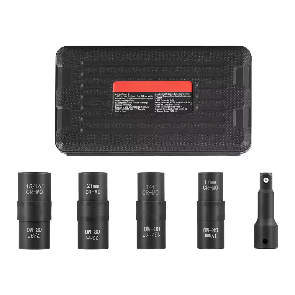 Lug Nut Impact Socket Set, 1/2 In. Drive Metric and SAE 6-Point Flip Socket Set,