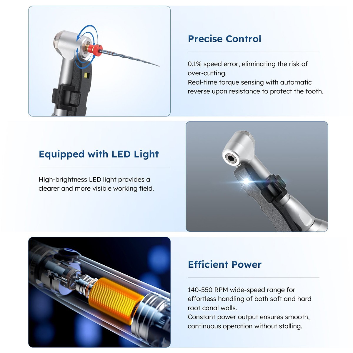 USA Dental Cordless LED Endo Motor 16:1 Reduction Contra Angle Handpiece