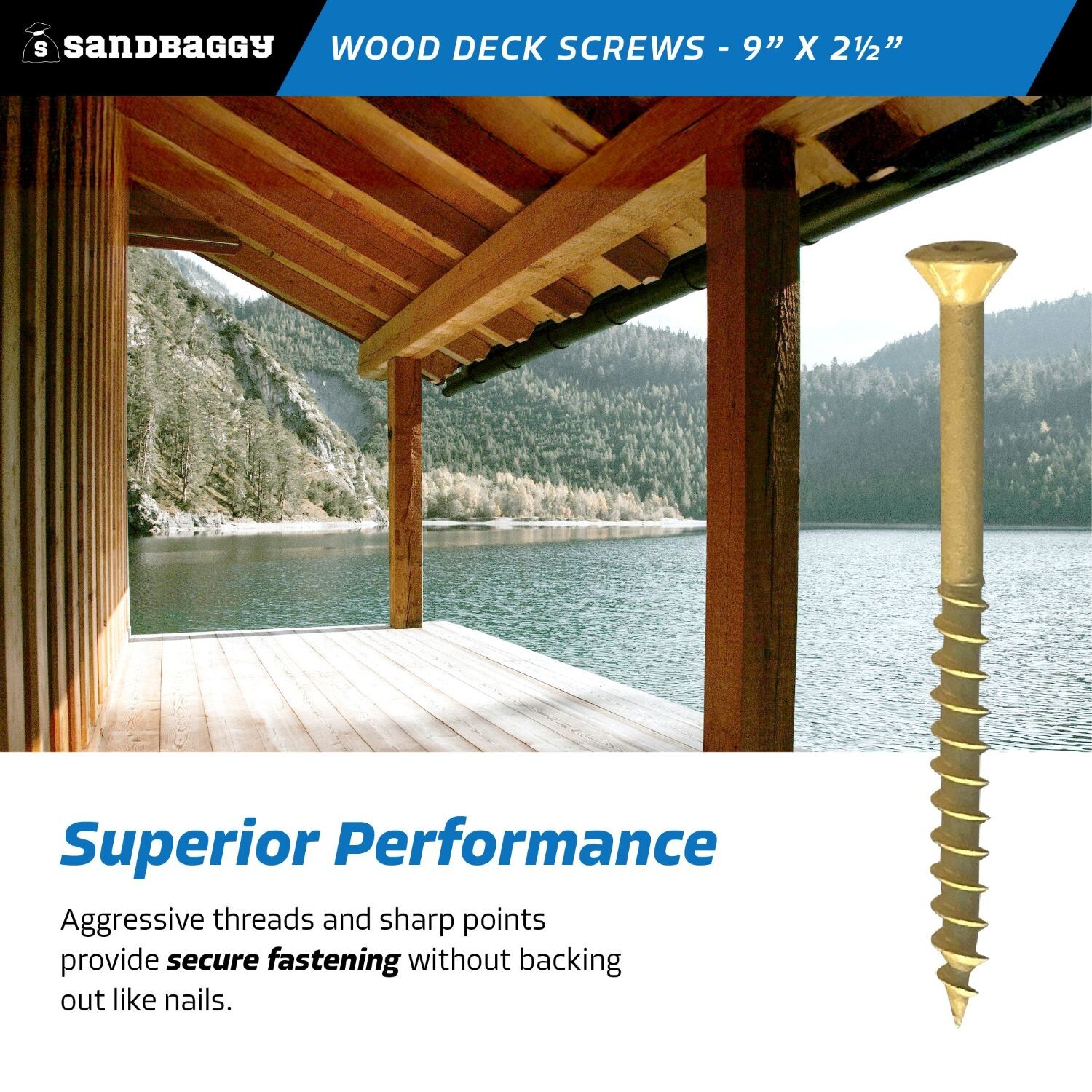 Sandbaggy #9 x 2 -1/2″ Exterior Wood Deck Screws – (Torx Head)