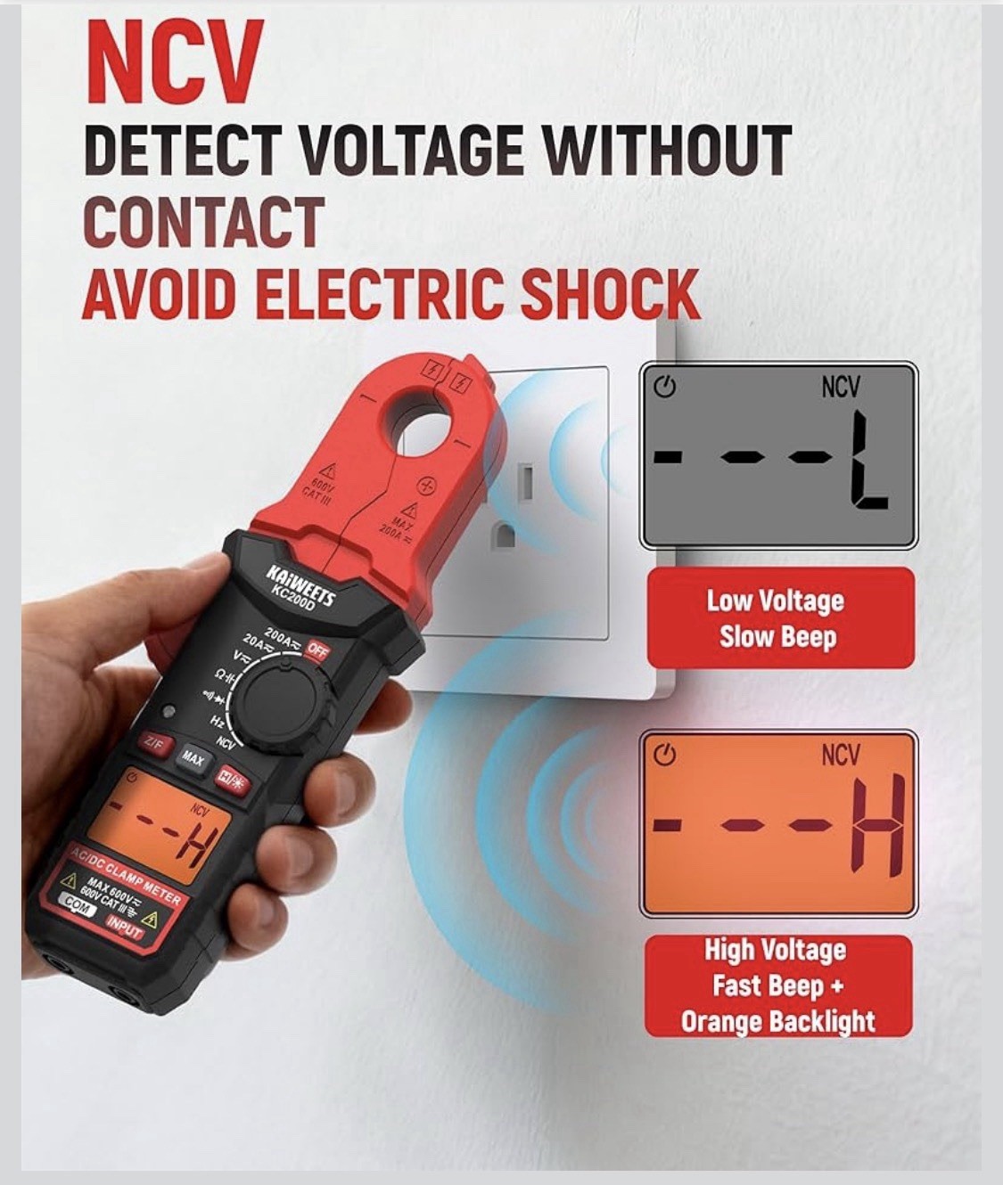 KAIWEETS KC200D 1000A True RMS AC/DC Clamp Meter Multimeter VFD LoZ Inrush NCV