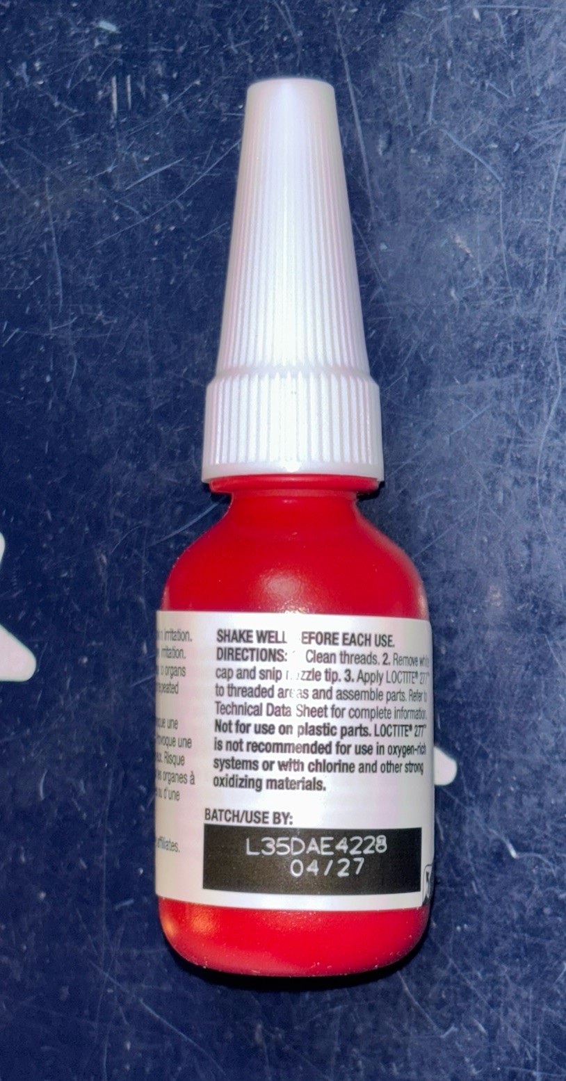 Loctite 277 10mL RED High Strength Threadlocker 0.34FL. OZ. 231089 EXP 04/2027