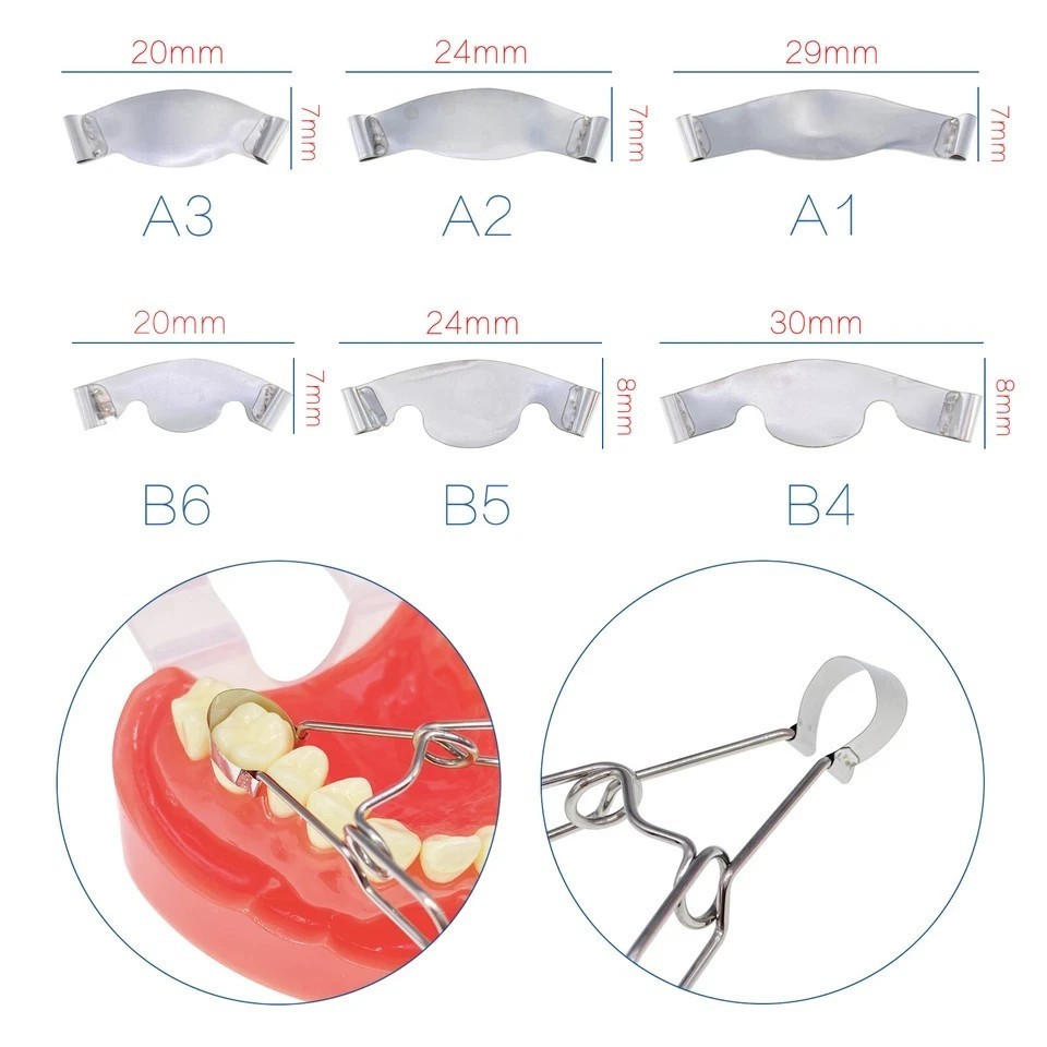 20 Pcs/Pack Dental Saddle Matrix Band Contoured 6 Sizes Opt Metal Ledge Matrices