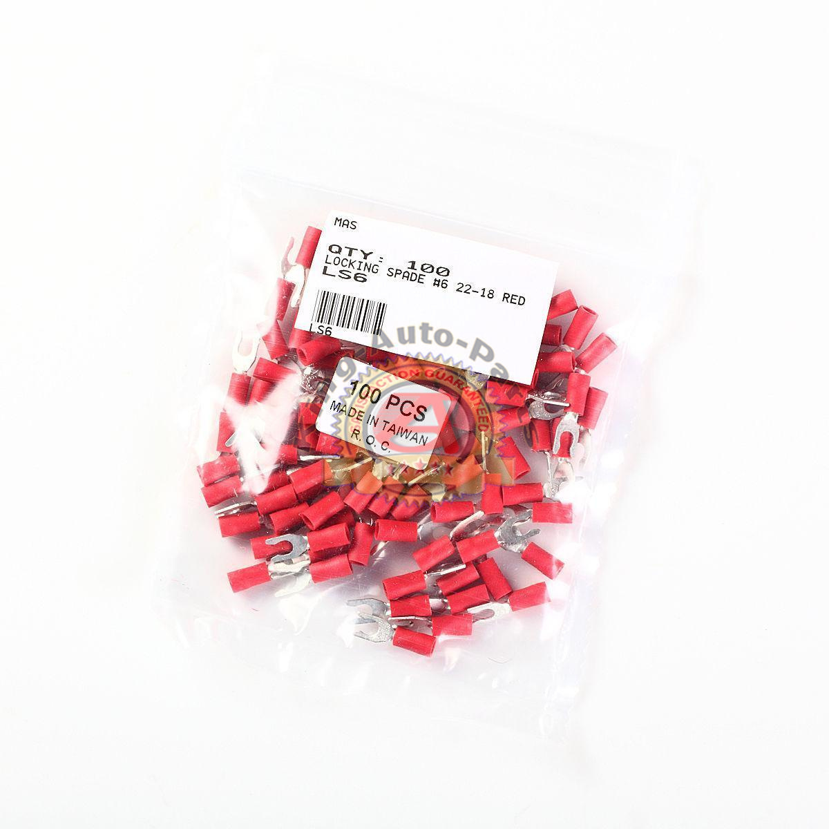 22-18 AWG Vinyl Locking Spade Terminal #6 100 Pcs