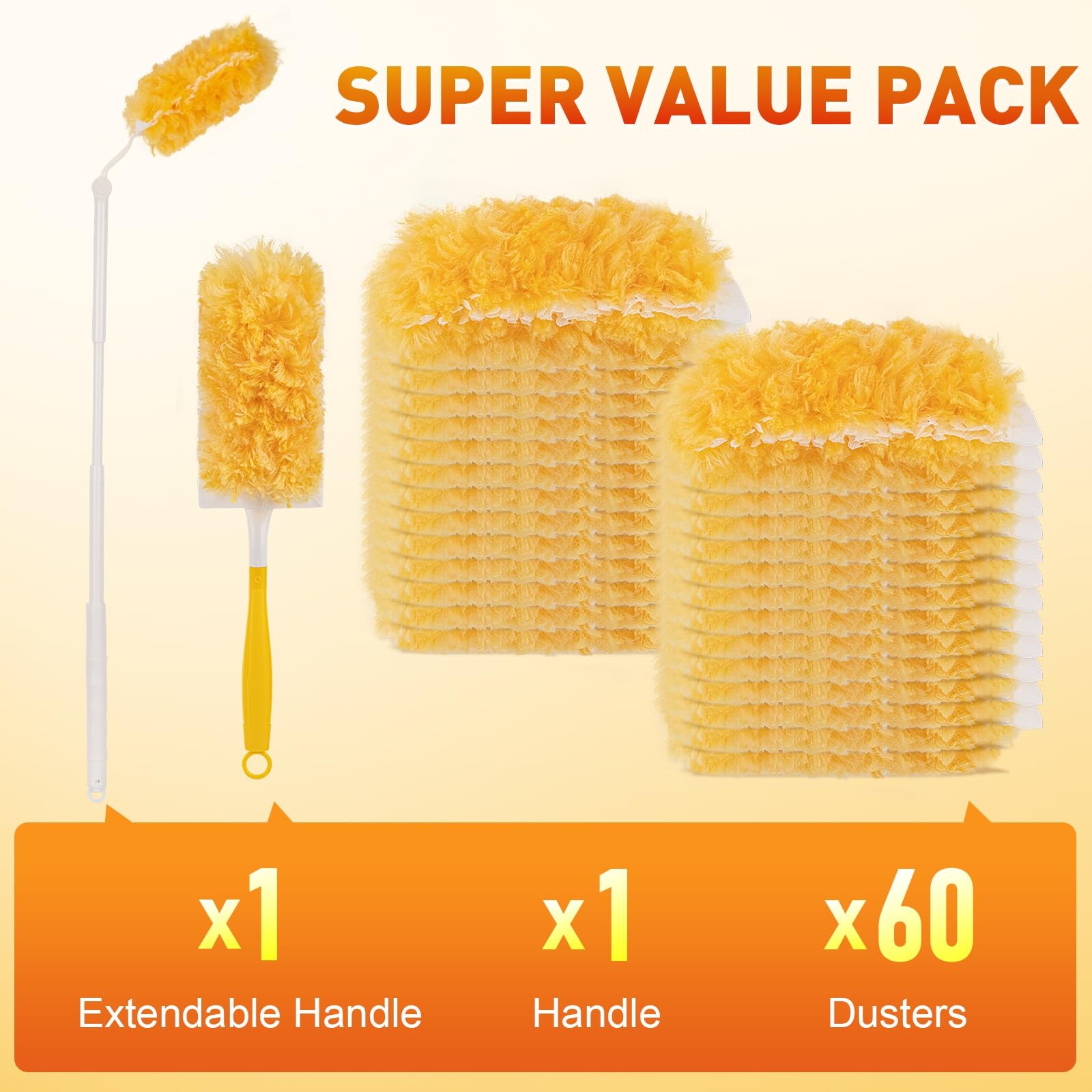 Heavy Duty Duster Refills, Disposable Dusters Kit for 60PCS+2Handle, Yellow