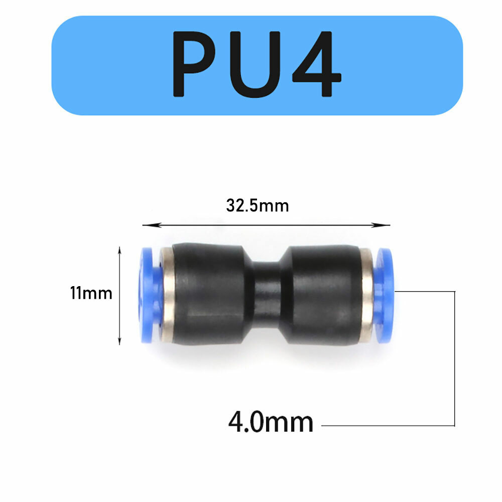 5/32”(4mm) OD Tube Pneumatic Straight Union Push Connector Air Fitting (10Pc)