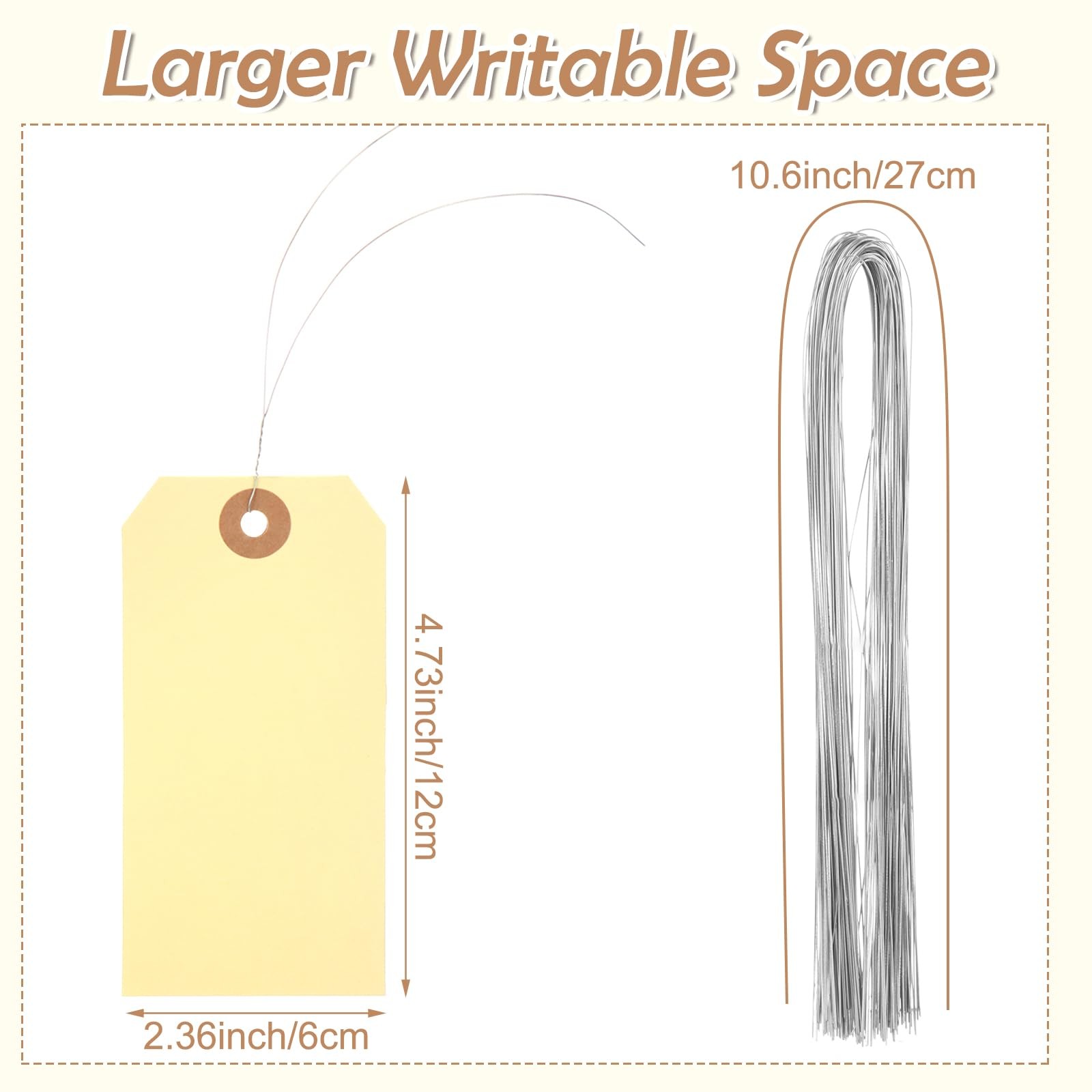 Blank Tags with Wire 4 3/4 x 2 3/8 inches Manila Hang Tags with String Labels