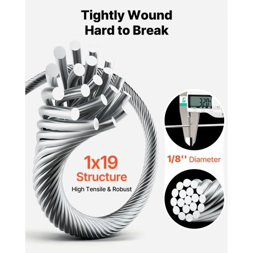 1/8 Inch Wire Rope, 500 ft Length, 316 Stainless Steel Wire Cable with Cutter, 1