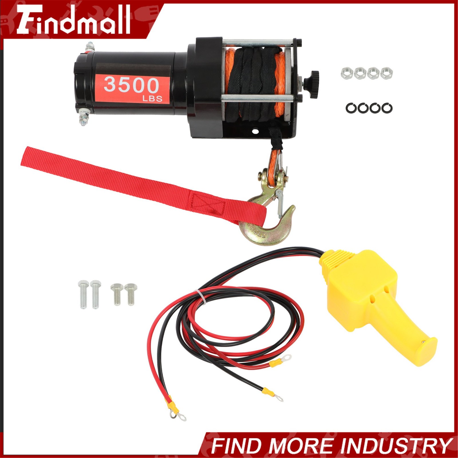 Findmall 3500lbs Electric Winch 12VDC/1.5HP with 3/16in x 39ft Synthetic Rope