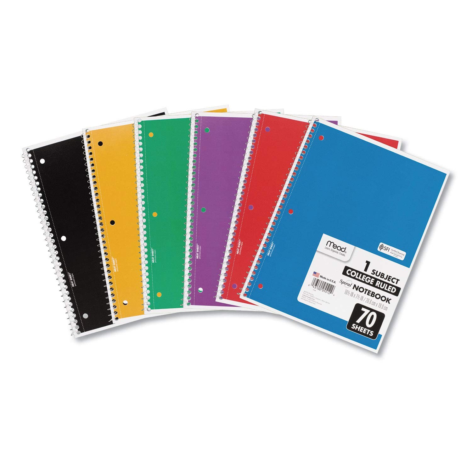 Mead Spiral Notebook, 1 Subject, College Ruled Paper, 71/2″ x 101/2″, 70 Shee…