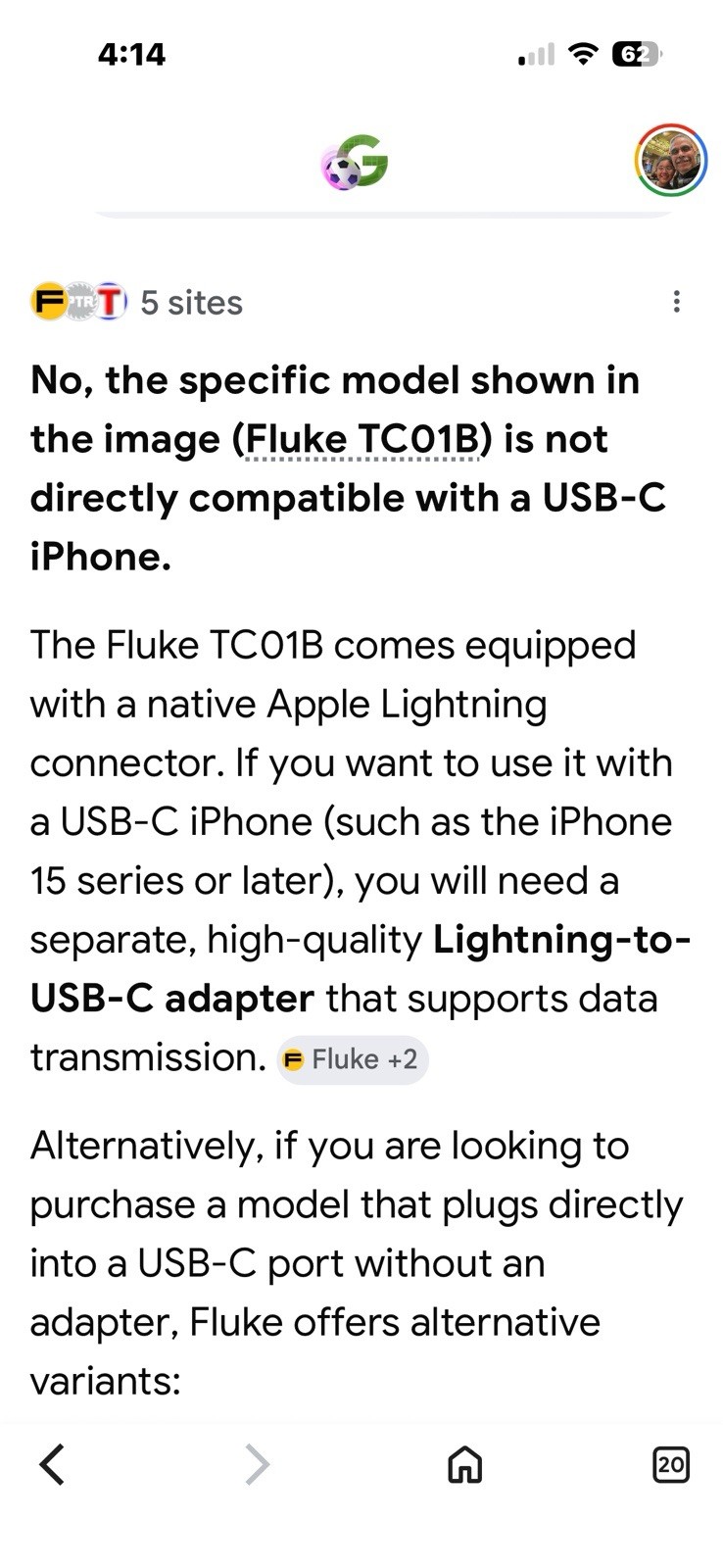 Fluke TC01B-25HZ iSee Mobile Thermal Imager for iOS, 25 Hz, Lightning