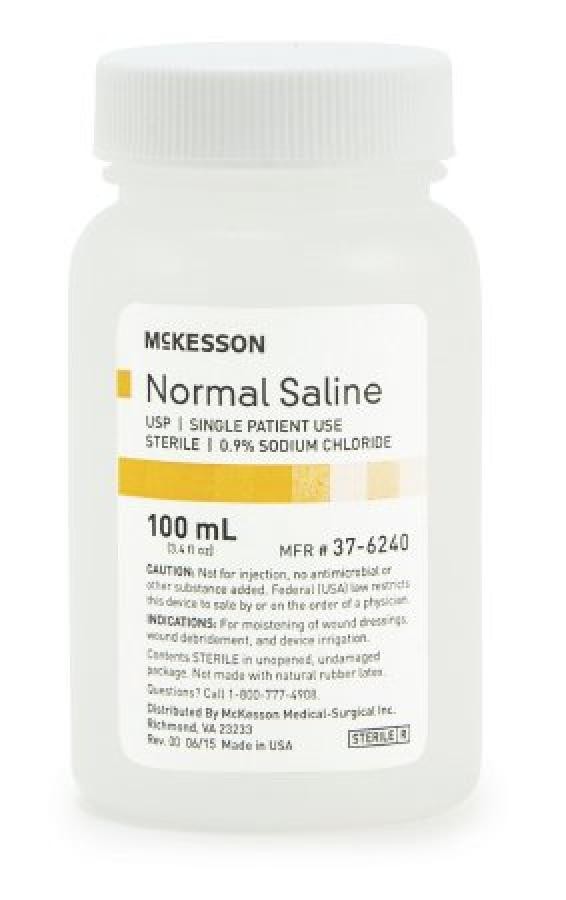 McKesson USP Normal Saline Solution Sodium Chloride .9% 100mL ScrewTop Bottle 48