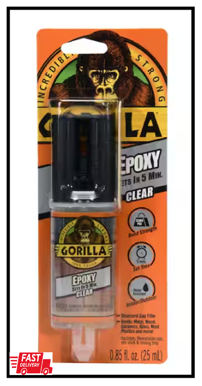 Gorilla 2 Part Epoxy, 5 Minute Set, .85 Ounce Syringe, Clear, (Pack of 1)