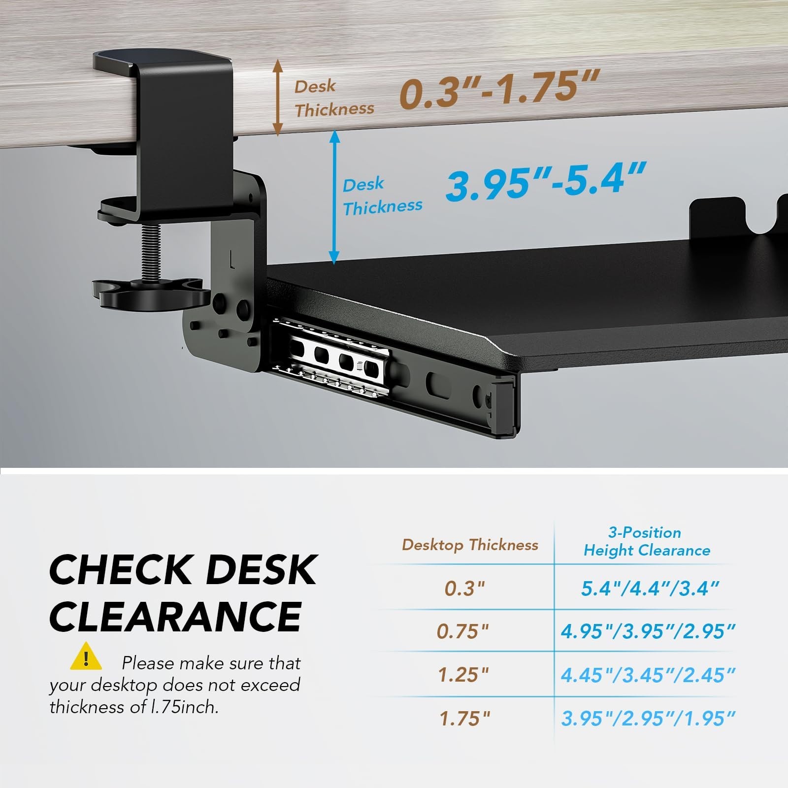 Adjustable Under Desk Keyboard Tray with C-Clamp Mount, 27.3″ x 11″ Slide-Out Dr