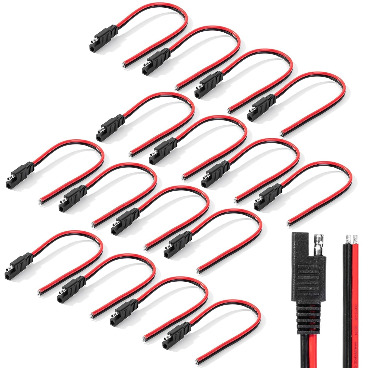 SAE Connector, 12 Inch, 16 Pack, 14 AWG, 2 Pin Single Plug Connector