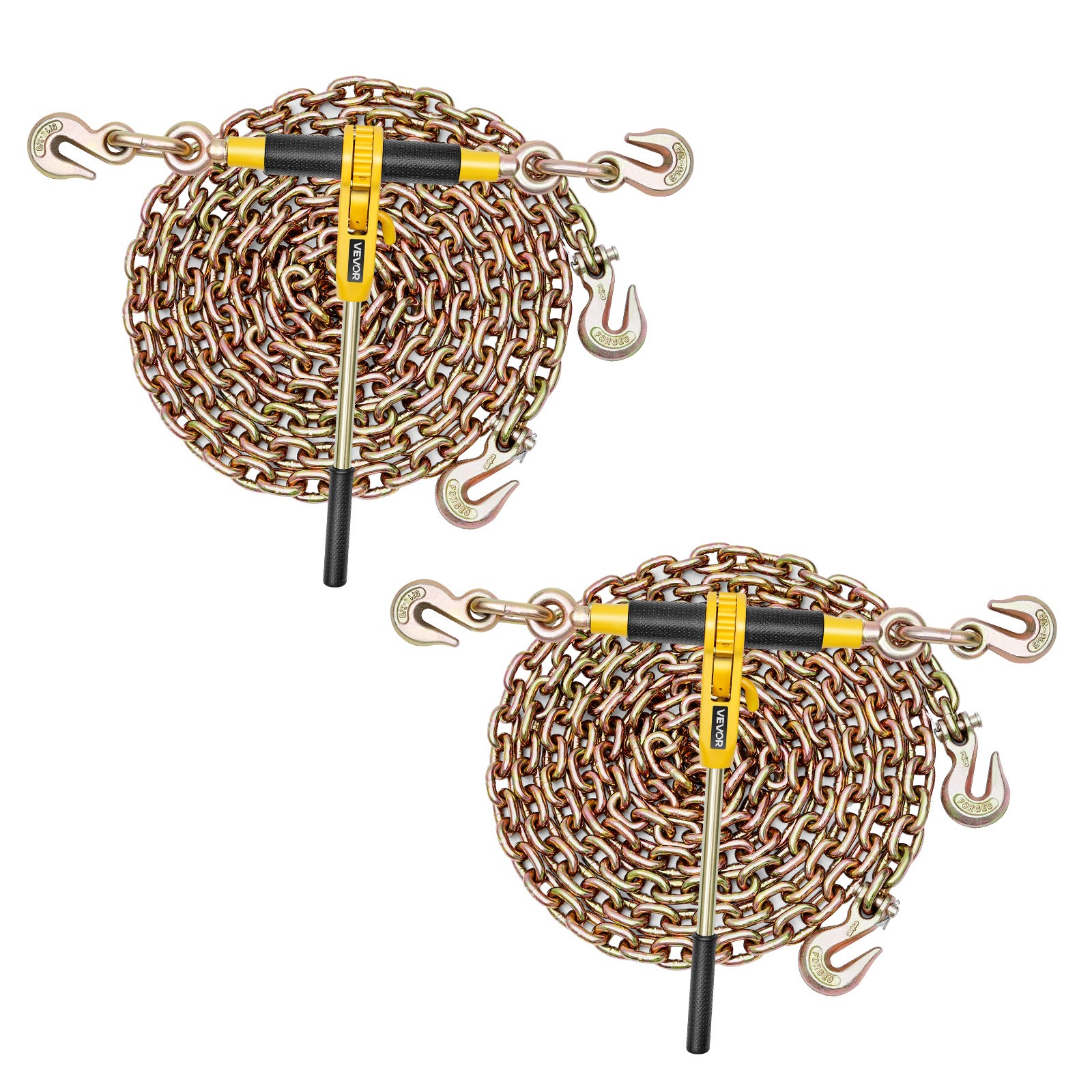 VEVOR 2 Pack 5/16″-3/8″ Ratchet Binder w/G80 14 ft Chains for Secure Hauling