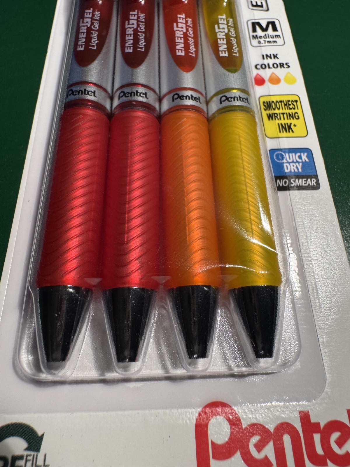 4 Pentel EnerGel RTX MEDIUM 0.7mm red orange yellow INK LIQUID GEL PENS 28788