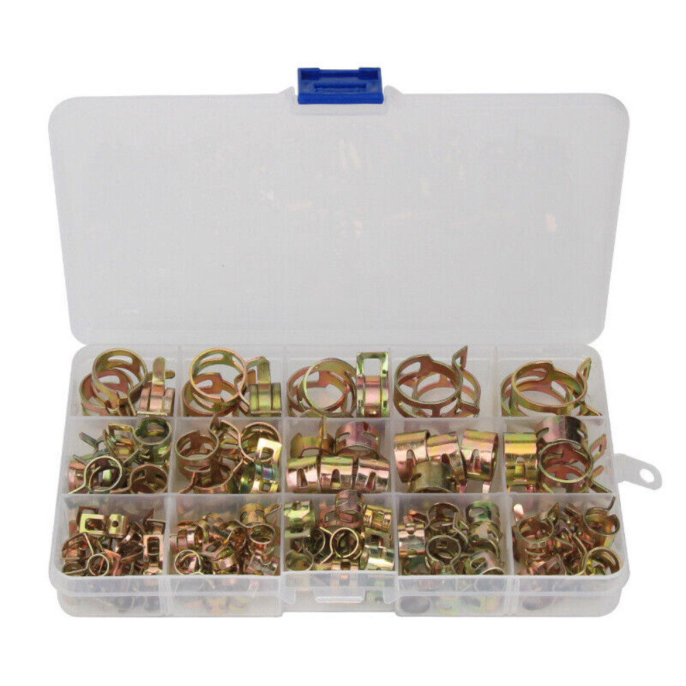 115pcs Hose Clamp Assortment Kit Steel Spring Clip Water Fuel Tube Pipe/Plier US