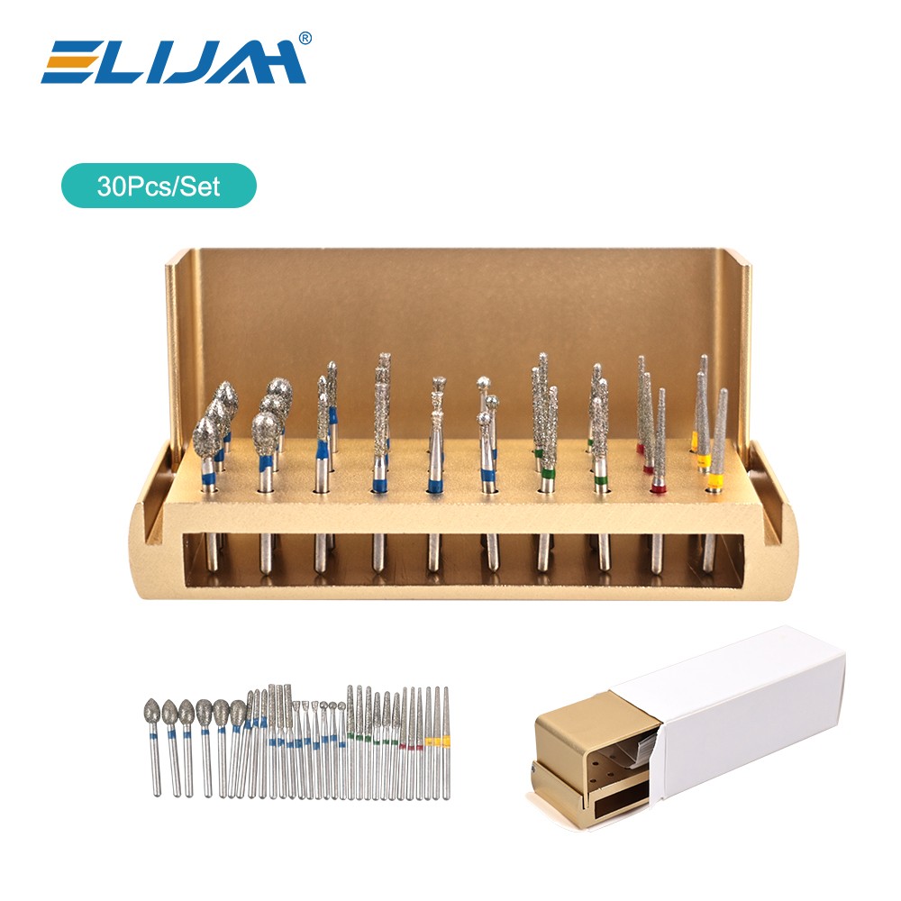 30PcS Dental Diamond Burs Drill+Disinfection Bur Block HighSpeed Handpiece IN US