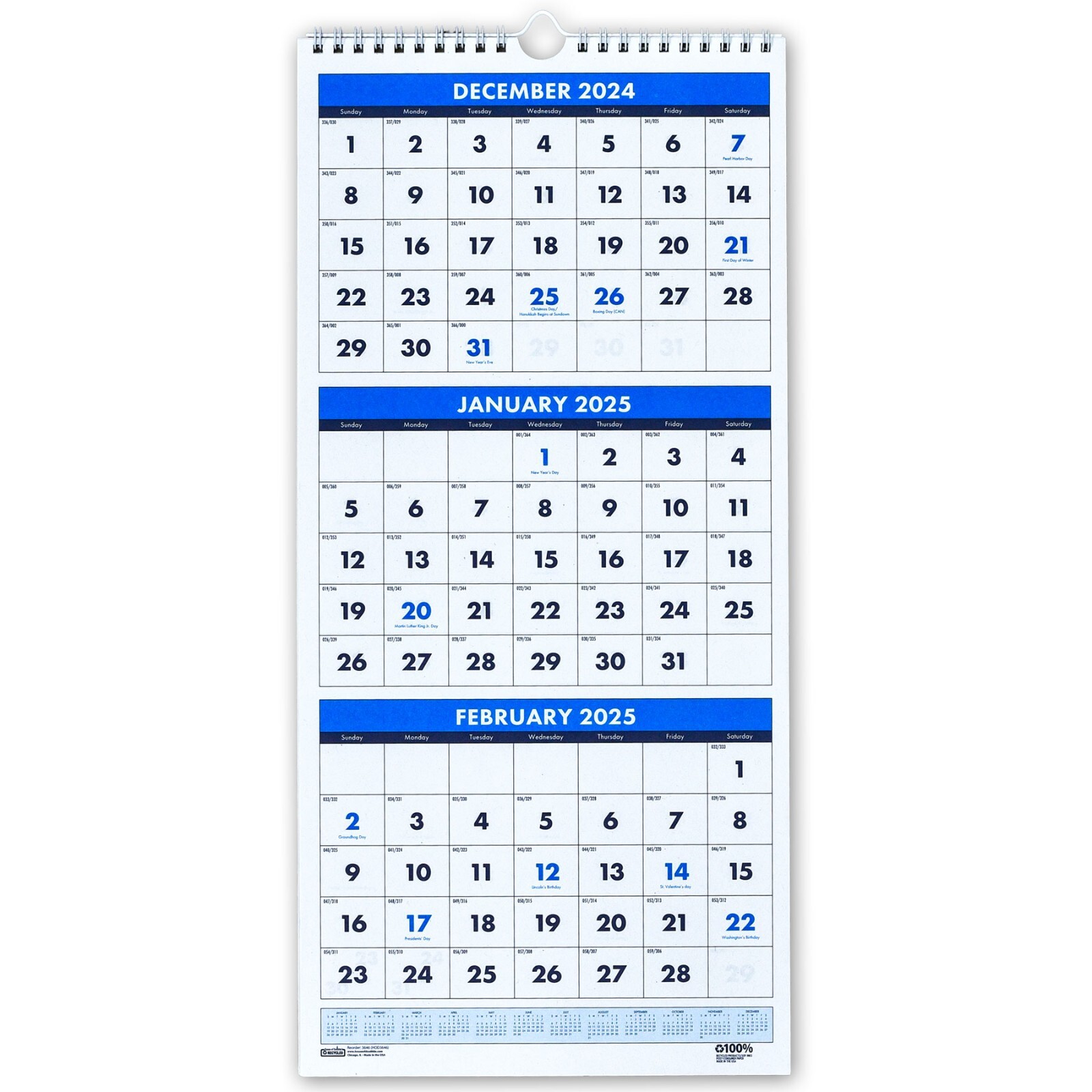 2025 3646 HOD3646 House of Doolittle 3-Month Wall Calendar, Fits Cubicles 8×17″