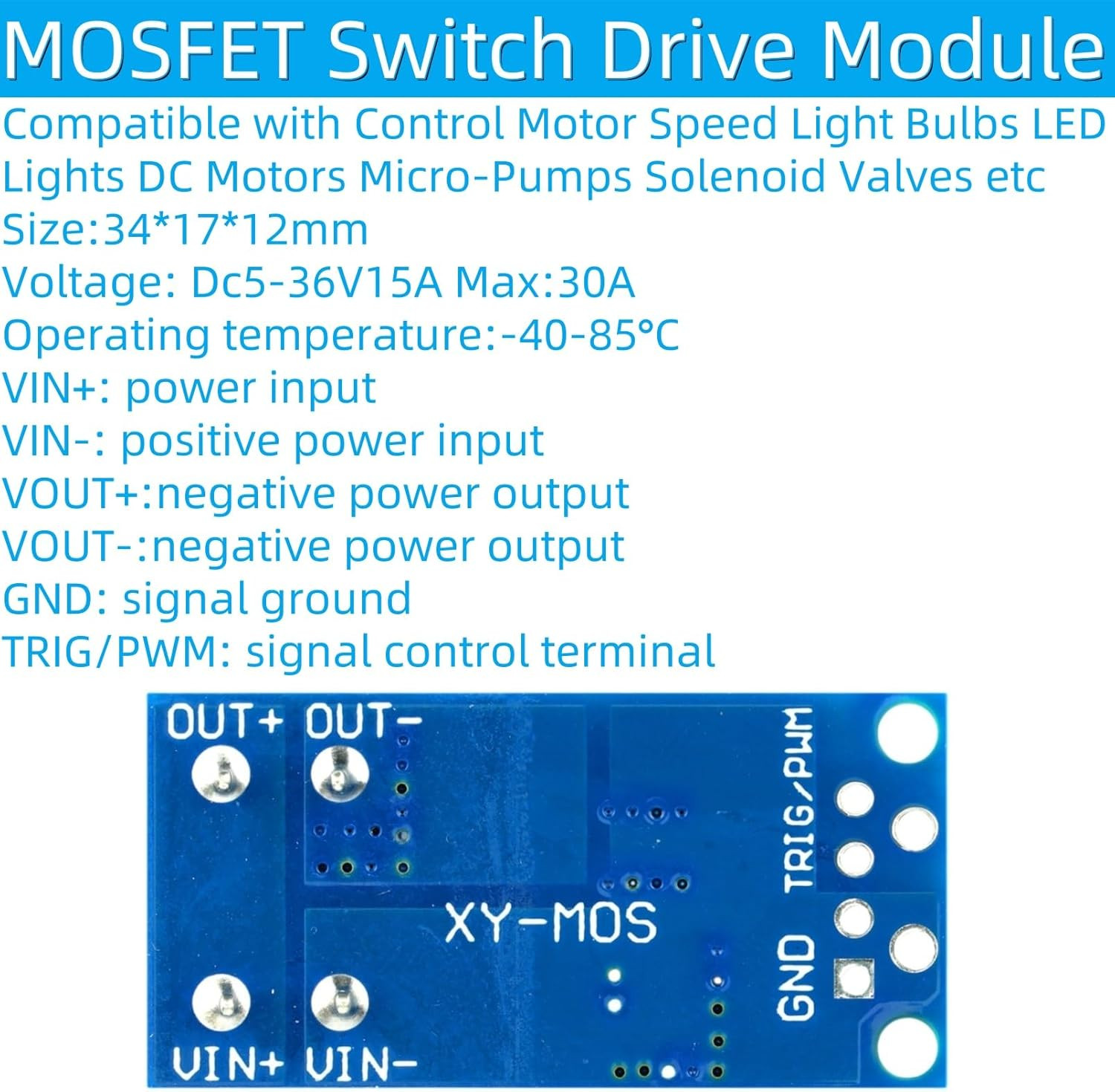6Pcs MOSFET Switch Drive Module DC 5V-36V 15A(Max 30A) 400W Dual High-Power MOSF