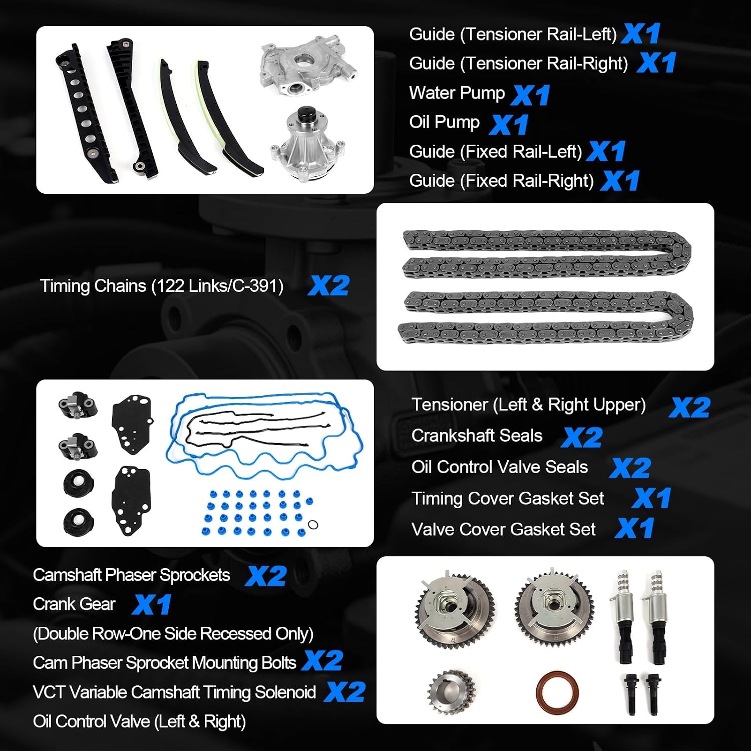 5.4 Timing Chain Kit with Water Pump & Oil Pump – Compatible with 2004-2011 Ford