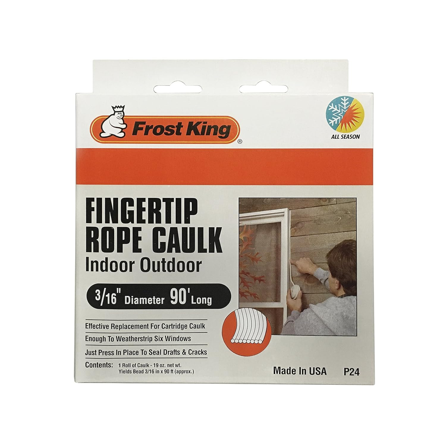Fingertip Rope Caulk, 90′ Long, 19 Oz., Grey