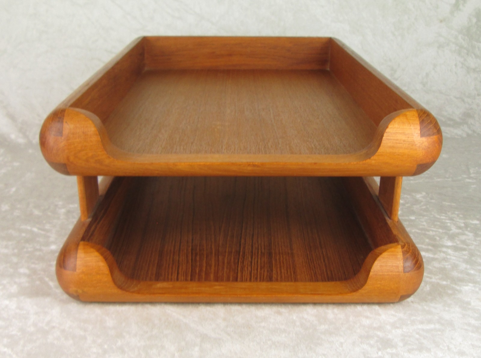Kalmar Teak Double Letter Desk Tray Danish Modern 10-3/4 inch Wide x 16-1/4 Deep
