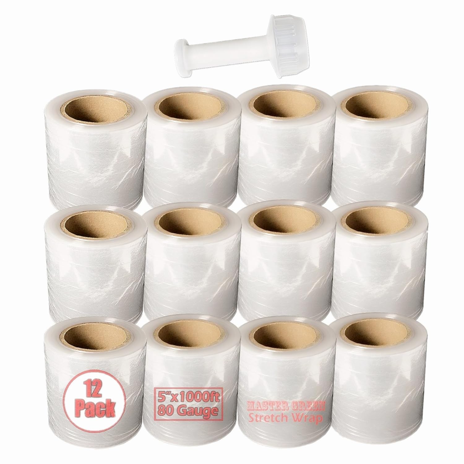 5″ x 1000ft 80 Gauge Pack of 12 Rolls Clear Plastic Mini Hand Stretch Shrink…