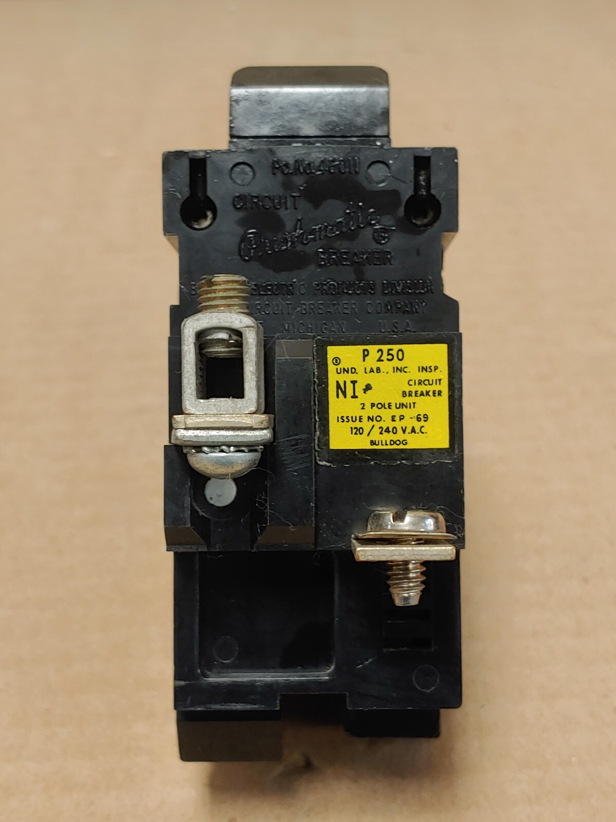 Pushmatic P250 2 Pole 50 amp 120/240V Circuit Breaker No Shield W/ feet