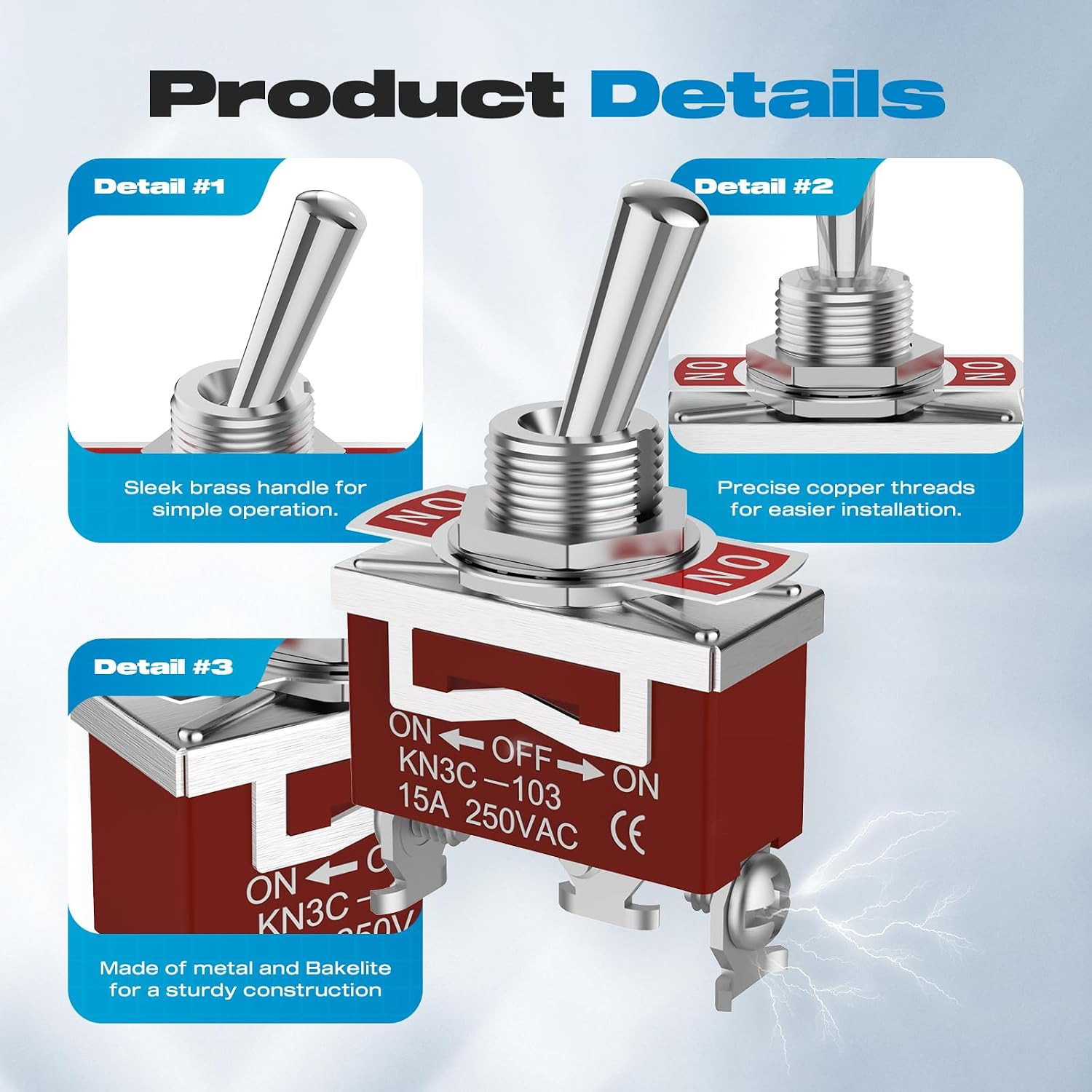 3 Way Toggle Switch, ON-Off-ON 3 Pin 3 Position SPDT Marine DC12V 30A Heavy Dut