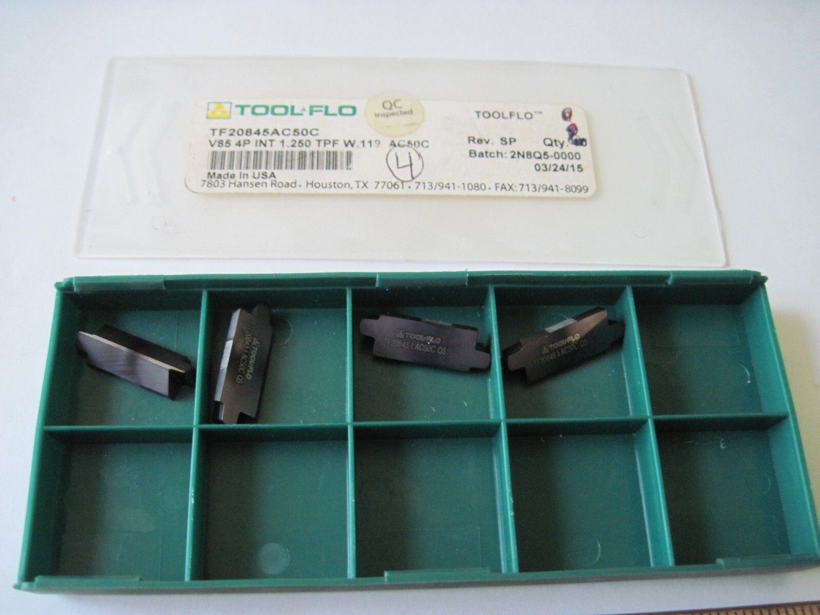 (Qty 4) Tool-Flo TF20845AC50C Carbide Inserts TF20845 AC50C V85 4P INT 1.250 TPF