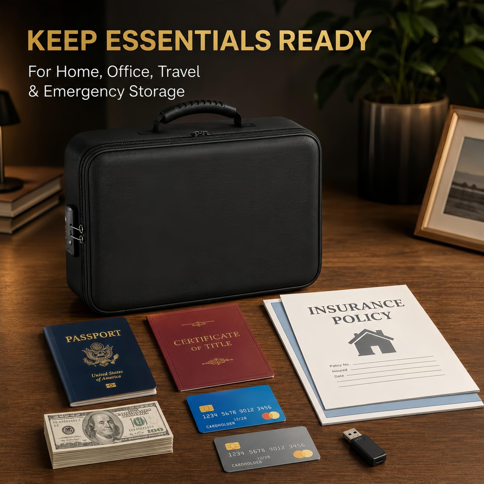 Fireproof Soft-Shell Document Box W/ Lock Water-Resistant File Organizer 1PC