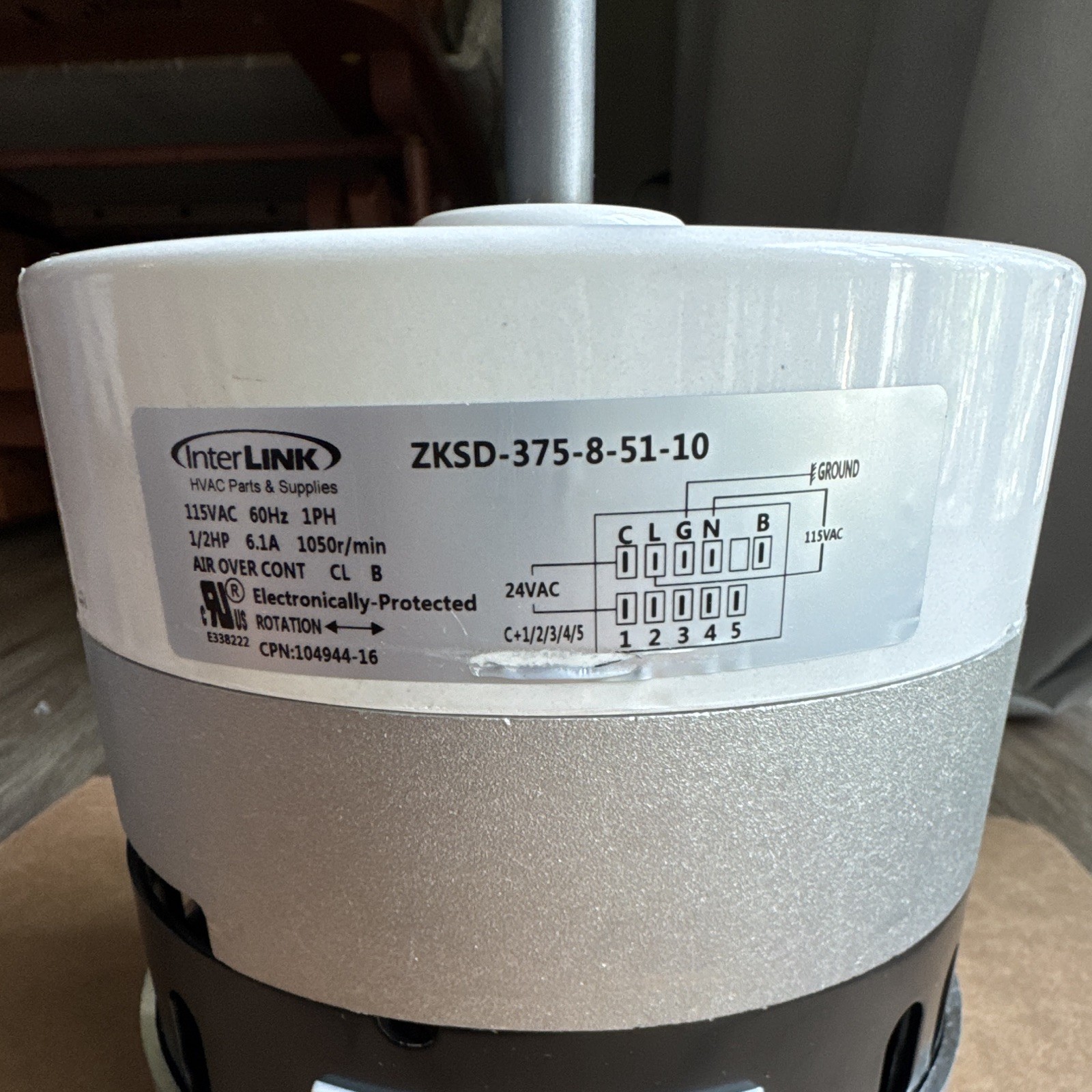 InterLINK Programmable HVAC Motor 1/2HP 115VAC 6.1A ZKSD-375-8-51-10