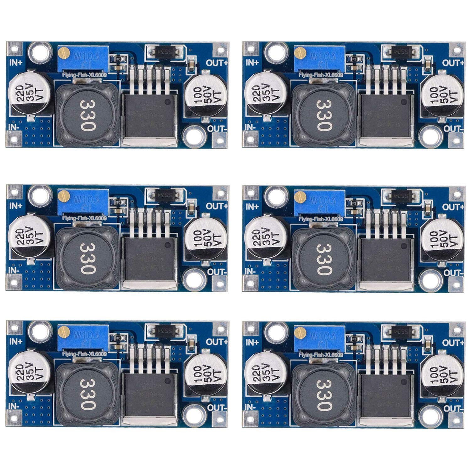 XL6009 DC-DC Boost Converter 3-30V to 5-35V Step-Up Power Module – Pack of 6