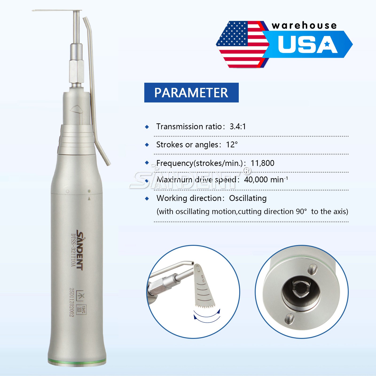 3.4:1 Dental Micro Saw Surgical Handpiece Reciprocating Bone External spray